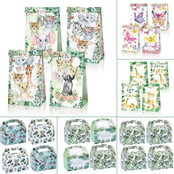 Подарочная упаковка 4pcs set the cake box boxes candy шоколад Happy Birthday Event Event Jungle Animals Wild One Butterfly