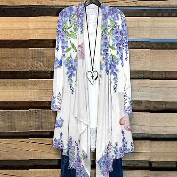 Bloups feminina feminina quimono cardigan verão suavor longa camisas à prova de sol Bohemia encobridas