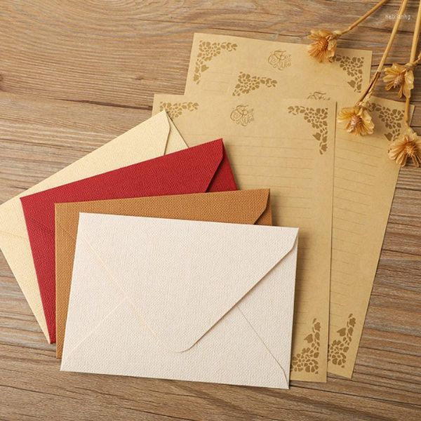 Confezione regalo 3 buste 10 carta da lettera Set modello di lino stile occidentale Alunni delle scuole medie che scrivono Confessione Cancelleria Kraft