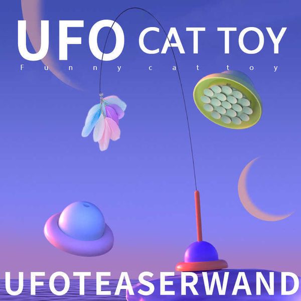 Cat Toys UFO Feather Cat Toy Interactive Alien divertente con campana ventosa Cat Stick Toy per gattino che gioca Teaser Wand Toy Cat Supplies G230520