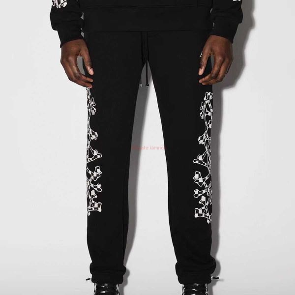Tasarımcı Giyim Amires Pant 23S Yeni High Street Fashion Amies Drawstring Ekose siyah beyaz kemik baskı fermuarlı cep gevşek pantolon lüks moda rahat tr