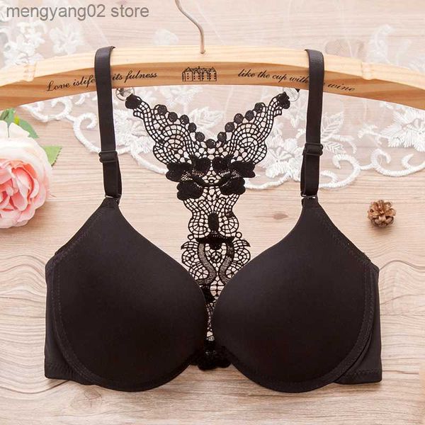 Reggiseni Moda Sexy Reggiseni in raso per le donne Chiusura frontale Y-line Cinghie Push Up Lingerie Reggiseno di pizzo Bralette Intimo femminile Intimo T230522