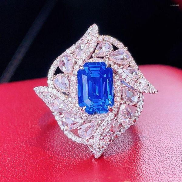 Anelli a grappolo HJY GUILD Anello con zaffiro blu da 4,12 carati Oro 18 carati reale Naturale Unheat Fiordaliso Gemma Diamanti Pietra Femminile