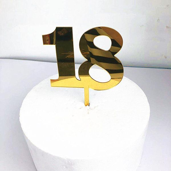 Forniture festive Oro Acrilico 18th Happy Birthday Cake Topper Numeri 18 Cupcake Per Anniversario Ragazzi Ragazze Decorazioni per feste