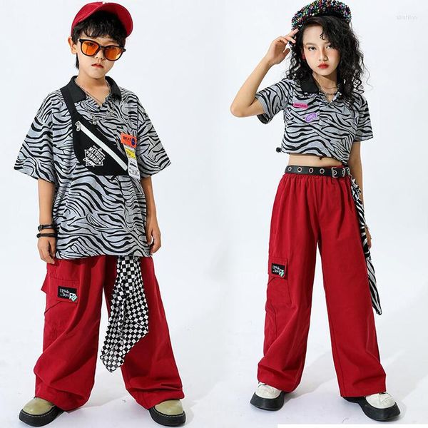 Stage Wear Kids Teenage Hip Hop Abbigliamento Concert Outfit Crop Top T Shirt Streetwear Cargo Pants For Girl Boys Abbigliamento per costumi da ballo jazz