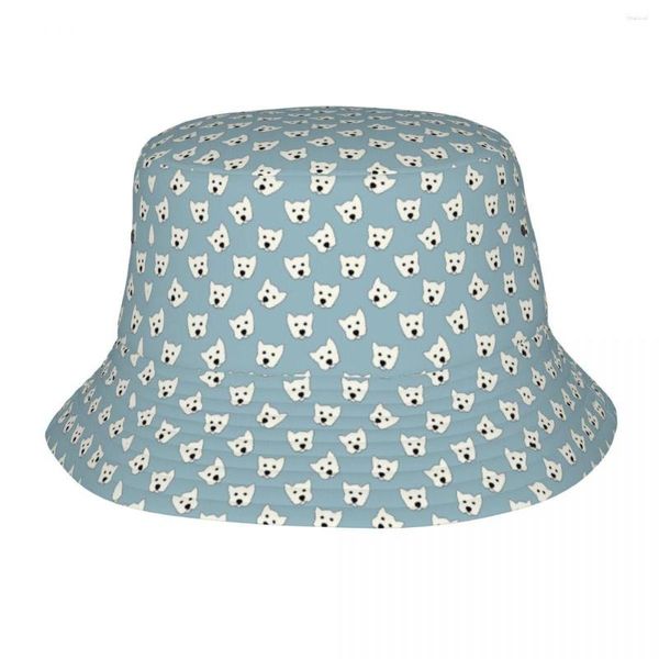 Berets Mini Westie Pattern Bucket Hat Women Men Men Unisex Fashion West Highland White Terrier Dog Summer Fisherman Cap