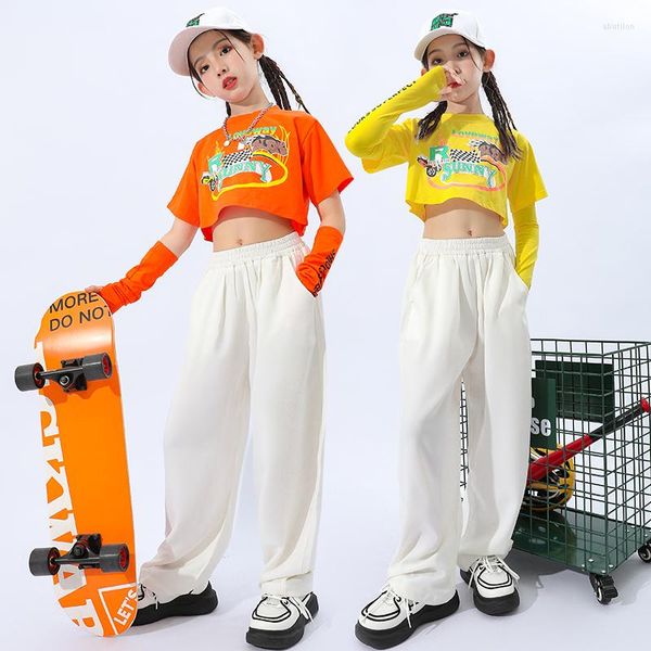 Abbigliamento da palcoscenico Ragazza adolescente che mostra abiti Abbigliamento hip-hop Canotta Canotta Top con guanti Pantaloni larghi per bambini Abiti da ballo jazz da ballo