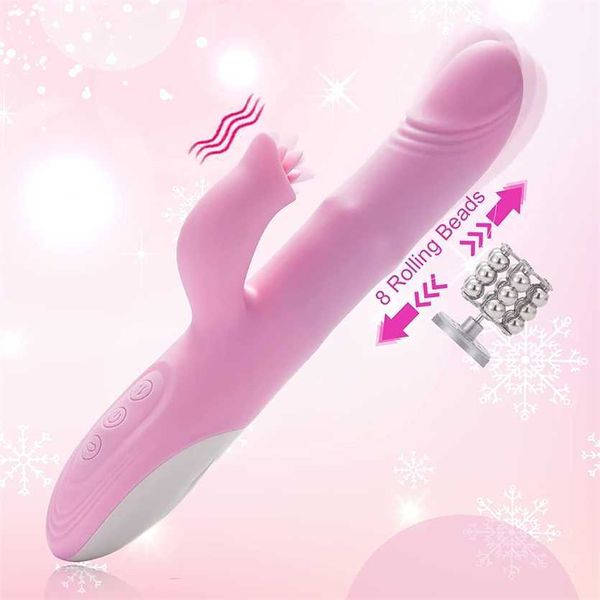 Fabrikverkauf Kaninchen-Stoßdildo, rollende Perlen, Spot-Silikon-Vibrator mit Vibration, Spielzeug für Erwachsene, Klitoris-Stimulation, Sexspielzeug für Frauen