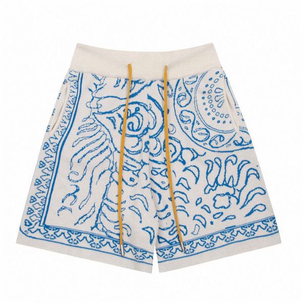 2023SS de qualidade de moda de primeira qualidade, designer de casal masculino shorts de caju flor Danube Blue padrão maconha jacquard shorts topstone shorts homens curtos