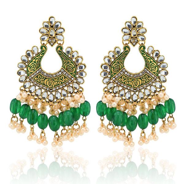 Nodo 2021 Ins indiano Jhumki Jhumka perle fatte a mano perline rilievo fiore verde piercing orecchini della Boemia gioielli vintage da donna