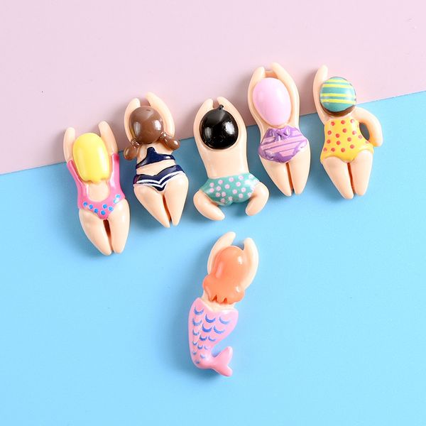 Oggetti decorativi Figurine 6 pezzi resina Simulazione cartone animato Bella nuotata mini persone accessori per conchiglie per telefoni cellulari capelli orecchini Kawaii fai da te 230522