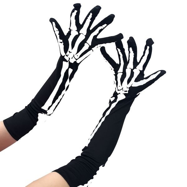 4Pair Halloween Skeleton Long Luve Cosplay Ghost Face Bones Skeleton Show Glove