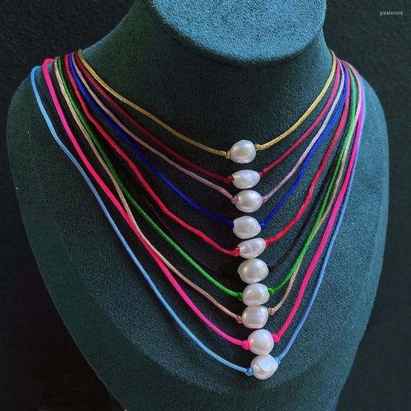 Cara minimalista do colar de pérola de água doce minimalista Chain de corda multicolor