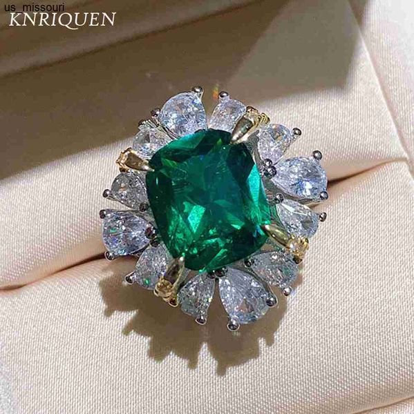 Anel de luxo de anéis de banda para mulheres vintage 1012mm laboratório cultivado Emerald Gemstone High Carbon Diamond Wedding Rings for Girlfriend feminino J230522