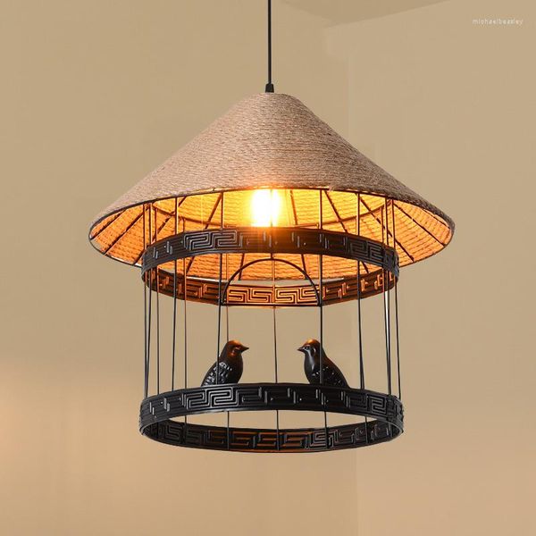 Lâmpadas pendentes corda lustre retro industrial pássaro lojas de roupas de luz de aranha de restaurante lâmpada de restaurante sala de jantar pendurada
