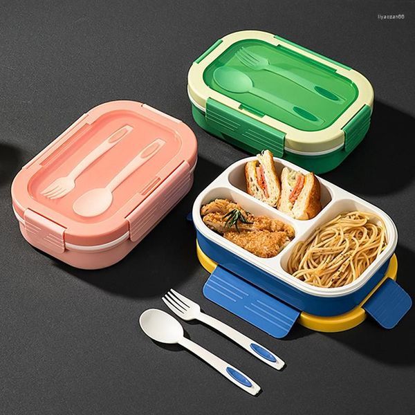 Set di stoviglie Contenitori per il pranzo per bambini Scatole a 3 scomparti Contenitore multifunzione isolato di sicurezza per microonde con forchette