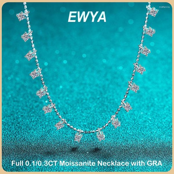 Correntes Ewya Sparkling Real 3/4mm colar completo de moissanita para mulheres Lady 925 Sterling Silver Plated 18K Diamond Chain Charcles