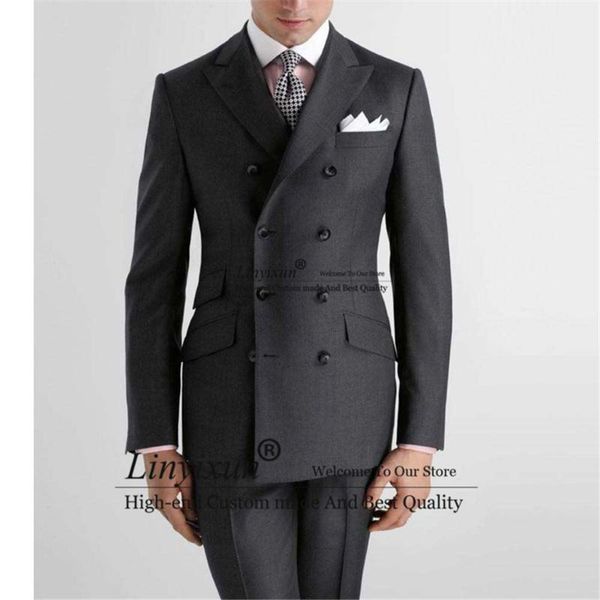 Erkekler Suits Blazers Moda Siyah Erkek İnce Uygun Filmi İş Blazer Çifte Göğüslü Düğün Damat Smokin 2 Parça Ceket Pantolon Kostüm H