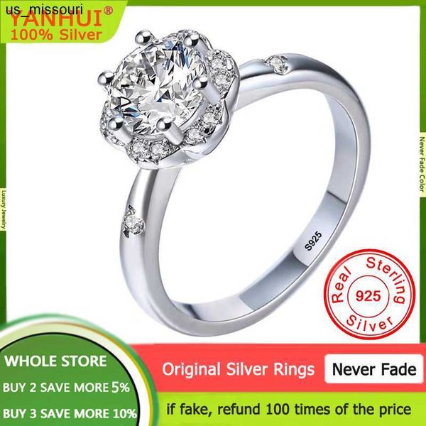 Anéis de banda Luxo original 925 Sterling Silver Rings Round 1 Zirconia Diamond Proposition Ward Jewelry Fine Sr003 J230522