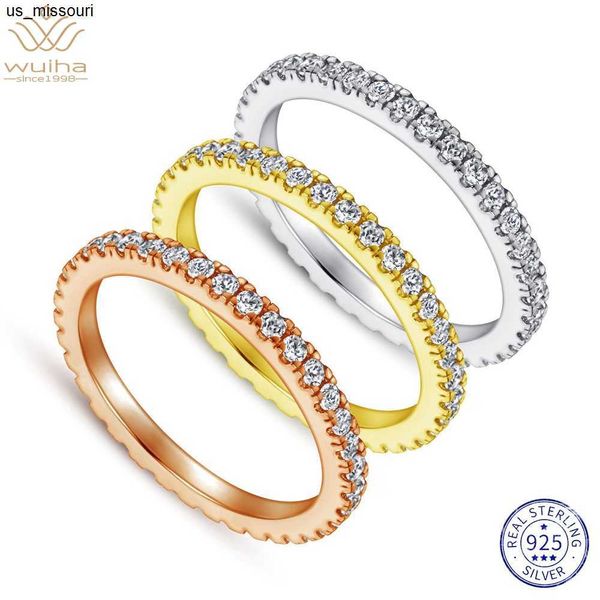 Кольца группы Wuiha Trendy Real 925 стерлинговой серебряный серебряный разрез создал Moissanite Row Diamonds Rose Gold Ring Кольцо для женщин подарки оптом J230522