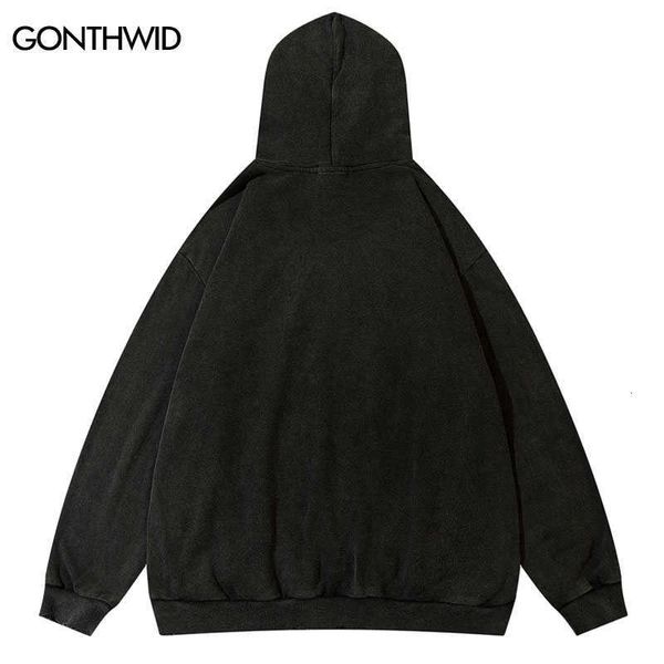 Hoddie Felpe Moda Vintage Felpa con cappuccio Felpa Y2K Mens Grunge Hip Hop Strappato Ricamo Denti Patch Con cappuccio Streetwear Harajuku Punk Gotico