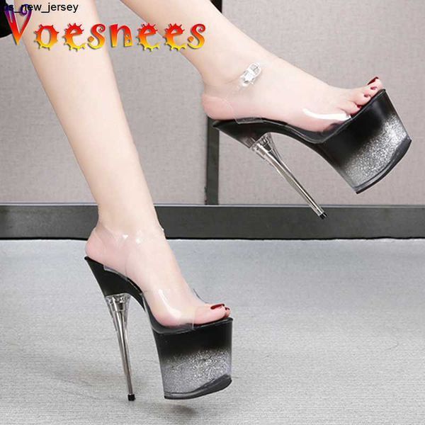 Sandalet Voesnees Marka 2021 İnce Topuklar Ayakkabı Kadın Sandalet Model Moda Şovu 17 Cm Seksi Yüksek Topuklu PVC Şeffaf Bling Striptizci Ayakkabı J230518 J230519 J230522