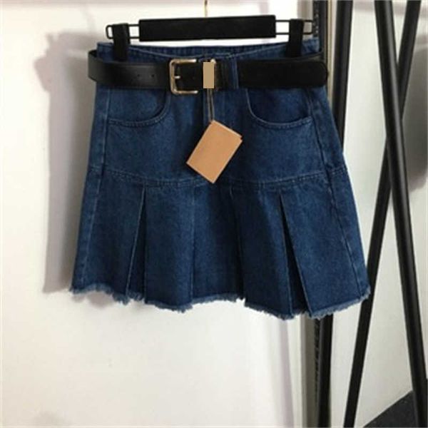 Hottie saia shorts cinto-aparado de cintura alta a linha de poliéster tecidos plissados azul denim saia das mulheres roupas designer saias verão sexy