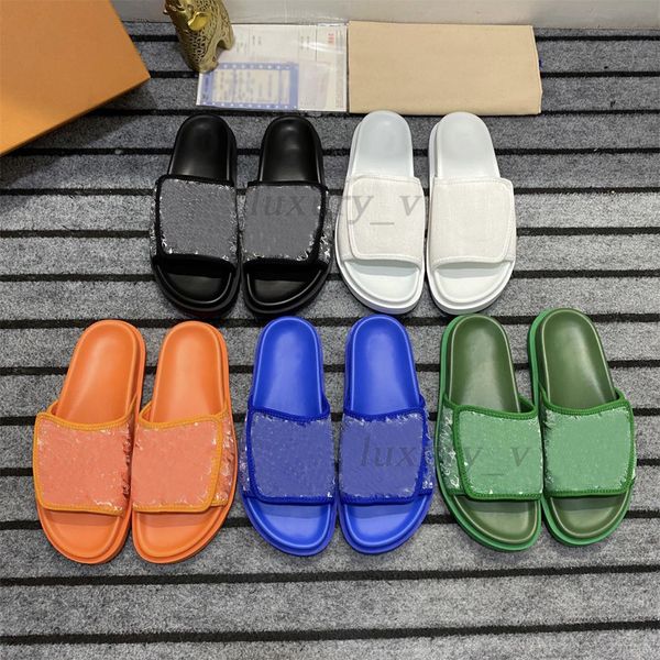 Designer Men Slippers Miami Sandals Pool Poollow Comfort Mula Calfskin Bom Diod Flats Summer Beach Flip Flip com caixa