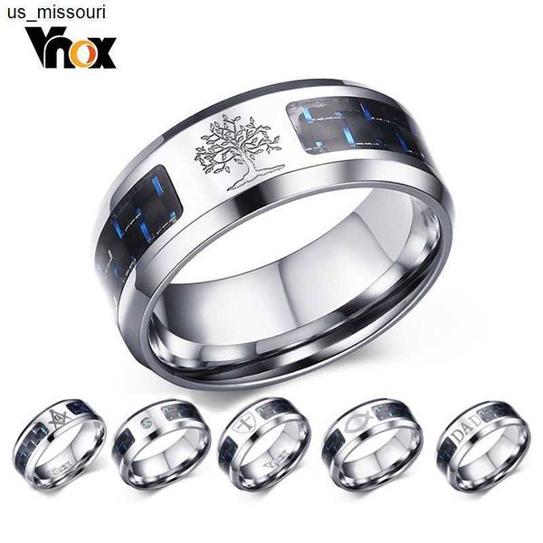 Bandringe Vnox 8mm Personalisieren Kohlefaserring für Mann Gravierter Baum des Lebens Edelstahl Männliche Allianz Casual Anpassen Schmuck Band J230522