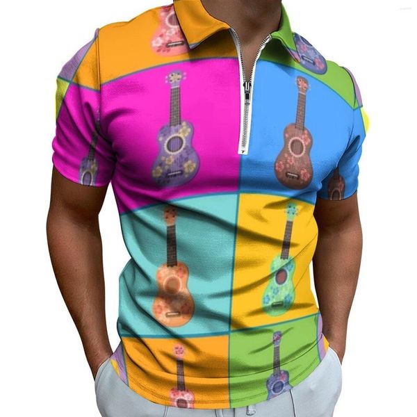 Polo da uomo Musica colorata Magliette casual Ukulele Art Polo Camicie alla moda Camicia estiva Design a maniche corte Top Big Size 4XL 5XL