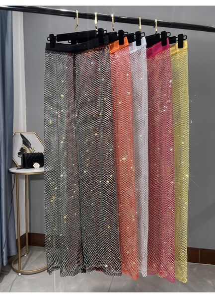 Damenhose Capris Club Party Damen Sexy Hohle AB Farbe Diamant Funkelnde Netzbeine Ultradünne Diamanthose Schwarze Hose Y2k Hose 230520