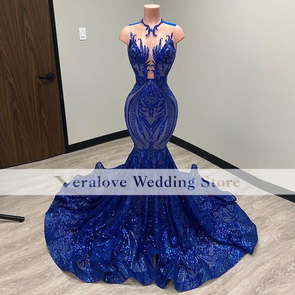 Blue Sequined Prom Press Press Mermaid 2023 Африканское гала -платье Vestidos de Graduacion Formal Event Plays