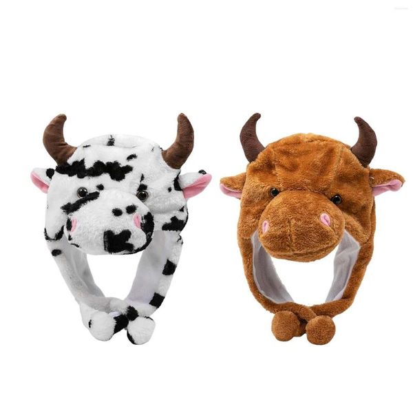 Boinas fofas de pelúcia de inverno de inverno fantasia moda vaca gado de bull bull for party vestido de pó prop adultos crianças férias