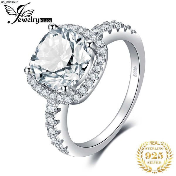 Кольца Band Rings Jewelrypalace 925 Серебряное серебряное обручальное кольцо для женщин 3CT Halo Princess Cut Моделирование алмаза Aaaaa CZ Bridal Ring J230522