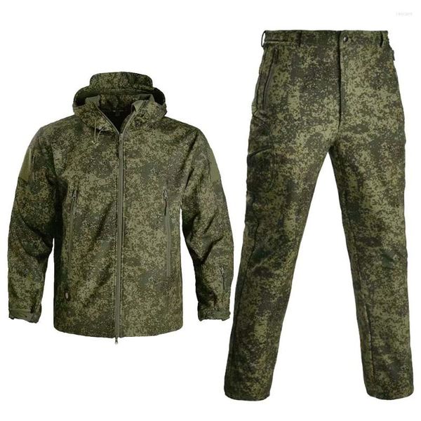 Jagdjacken Russland Herren Militäranzüge Camo Fleece Taktische Jacke Outdoor Weiche wasserdichte Windjacke Hosen Kapuzenmantel Kleidung