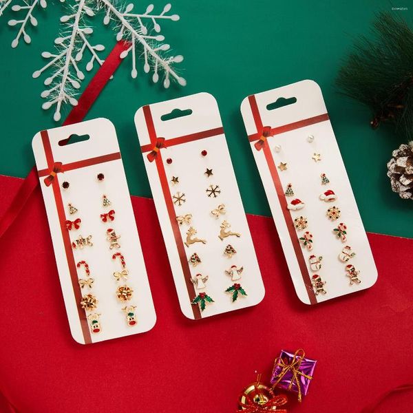 Orecchini a bottone Natale per le donne Smalto Babbo Natale Pupazzo di neve Nastri Alce Set Ragazza Festival Anno Gioielli Regali