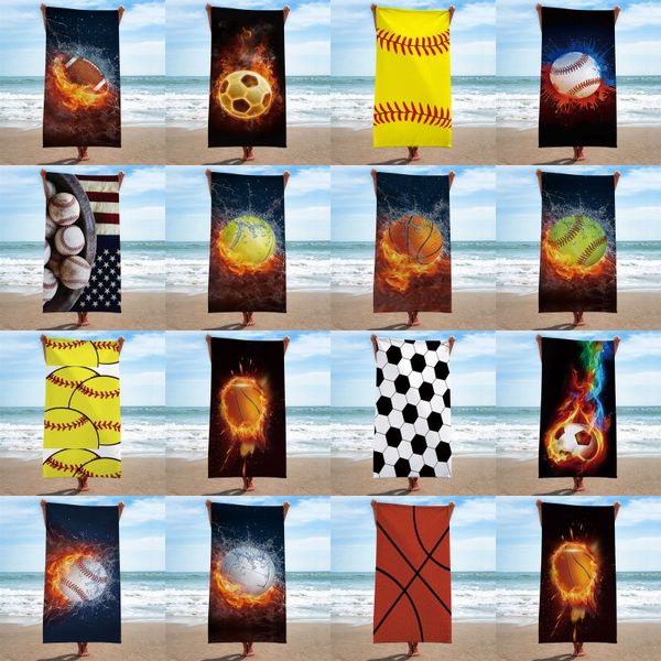 Asciugamano da spiaggia con stampa 3D serie Ball 150 * 75 cm Asciugamano da spiaggia sportivo da baseball in microfibra da baseball Softball basket