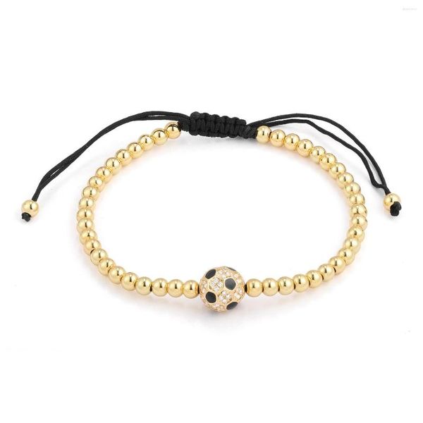 Charm-Armbänder, Zirkonia, Fußball, für Damen, 4 mm, goldfarben, Perlenseil, geflochtenes Armband, Jungen-Geschenk