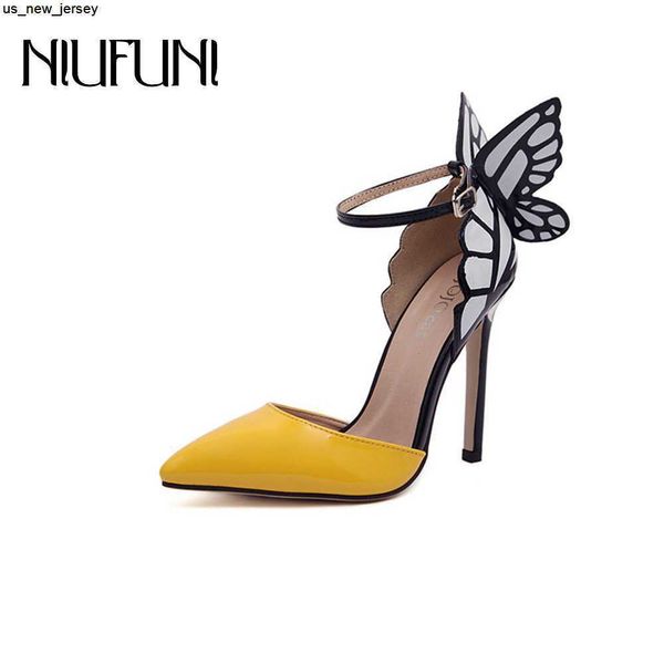 Sandálias Niufuni Butterfly Wings Summer Point Poots Pumps Sapatos femininos Salto alto Soletes de cor sandálias J230518 J230519 J230522