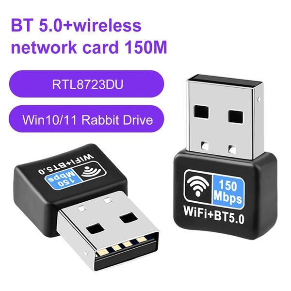 Adattatore WiFi Mini USB da 150 Mbps Dongle wireless BT5.0 Driver gratuito Scheda LAN di rete Ricevitore Bluetooth 802.11N per PC Desktop Computer