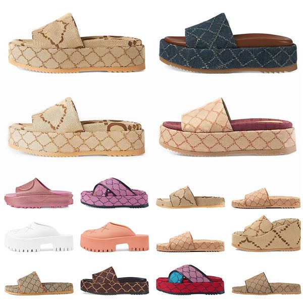 wholesale scarpe casual a righe da bagno calde per il comfort Piattaforme Pantofole stampate ricamate estive Tacco piatto Slide Flats Fondo spesso Famoso designer di lusso