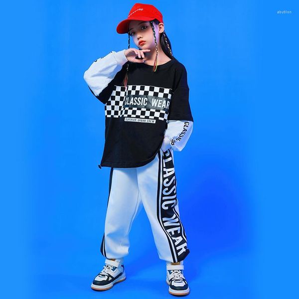 Sahne Giyim Çocuklar Kpop Hip Hop Giyim Kırmızı Siyah Sweatshirt Üstler Sokak Giyim Jogger Pantolon Kızlar Erkek Teenage Caz Dans Kostüm Giysileri