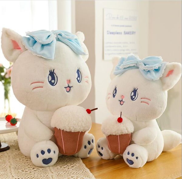 25cm moda kawaii beyaz kedi ile dondurma peluş oyuncak kabarık doldurulmuş peluş bebek festivali hediye bebek uyku oyuncakları