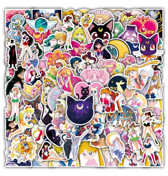 Sailor Movie Moon-Aufkleber, 100 Stück, wasserfest, Cartoon-Anime-Aufkleber-Set, Mädchen-Geschenk, Notebook, Gitarre, Laptop, Wasserflasche, Aufnäher, Abziehbilder, 2 Gruppen, gemischt