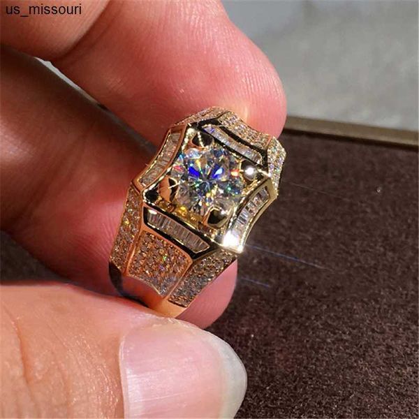 Bant Yüzükleri 14K Gold 3 Karatlar Erkekler İçin Elmas Yüzük Kaya 14k Altın Takı Anillo Esmaltado Gümüş 925 Takı Bague Diamant Bizuteria Yüzükleri J230522