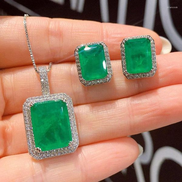 Серьги ожерелья настройки 2023 Мода Изумрудные Зеленый CZ Geometric Vintage Pendate Shid Serging Jewelry Женщины