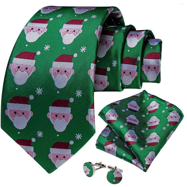 Papillon Cartone animato di Natale Babbo Natale Seta verde per uomo Gemelli quadrati da taschino Bella famiglia Accessori per feste Regalo all'ingrosso