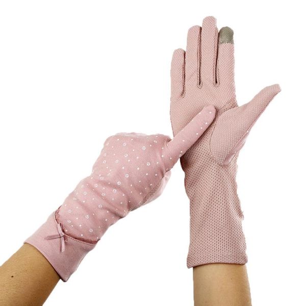 Fünf Finger Handschuhe Sommer Frauen Sonnenschutz Touchscreen Mittellange Anti-UV Skid Atmungsaktive Dünne Weibliche Outdoor Fahren