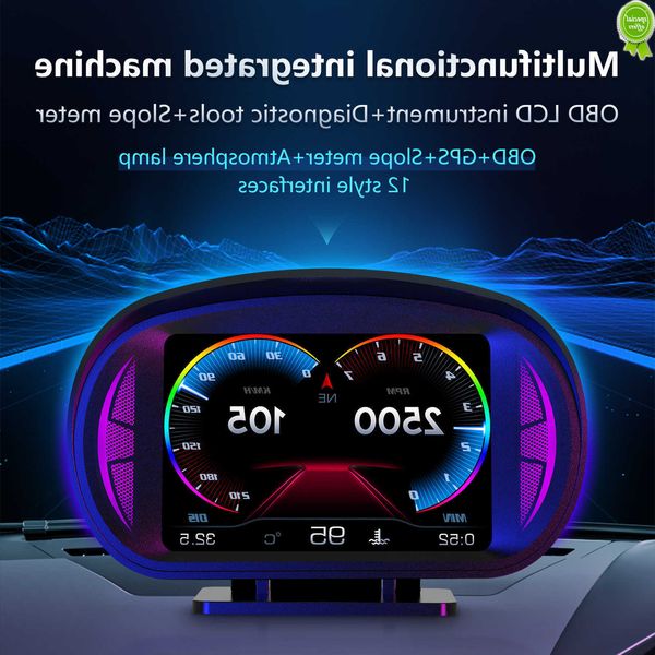 Auto Nuovo 4 pollici HUD OBD + GPS Smart Car Head-up Display Tensione eccessiva Allarme temperatura acqua Misuratore pendenza Tachimetro Accessori auto