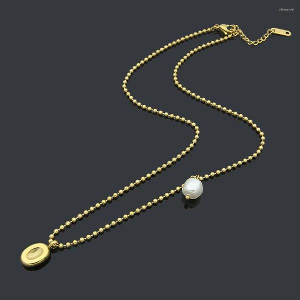 Ketten Eiförmige ovale geriffelte Perlen-Stahlkugel-Halskette